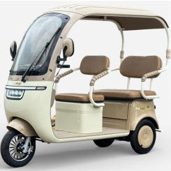 Триместна електрическа триколка с покрив Калинка Premium, 3000W, 72V/60Ah, 6 батерии, EEC Сертификат, Бежава